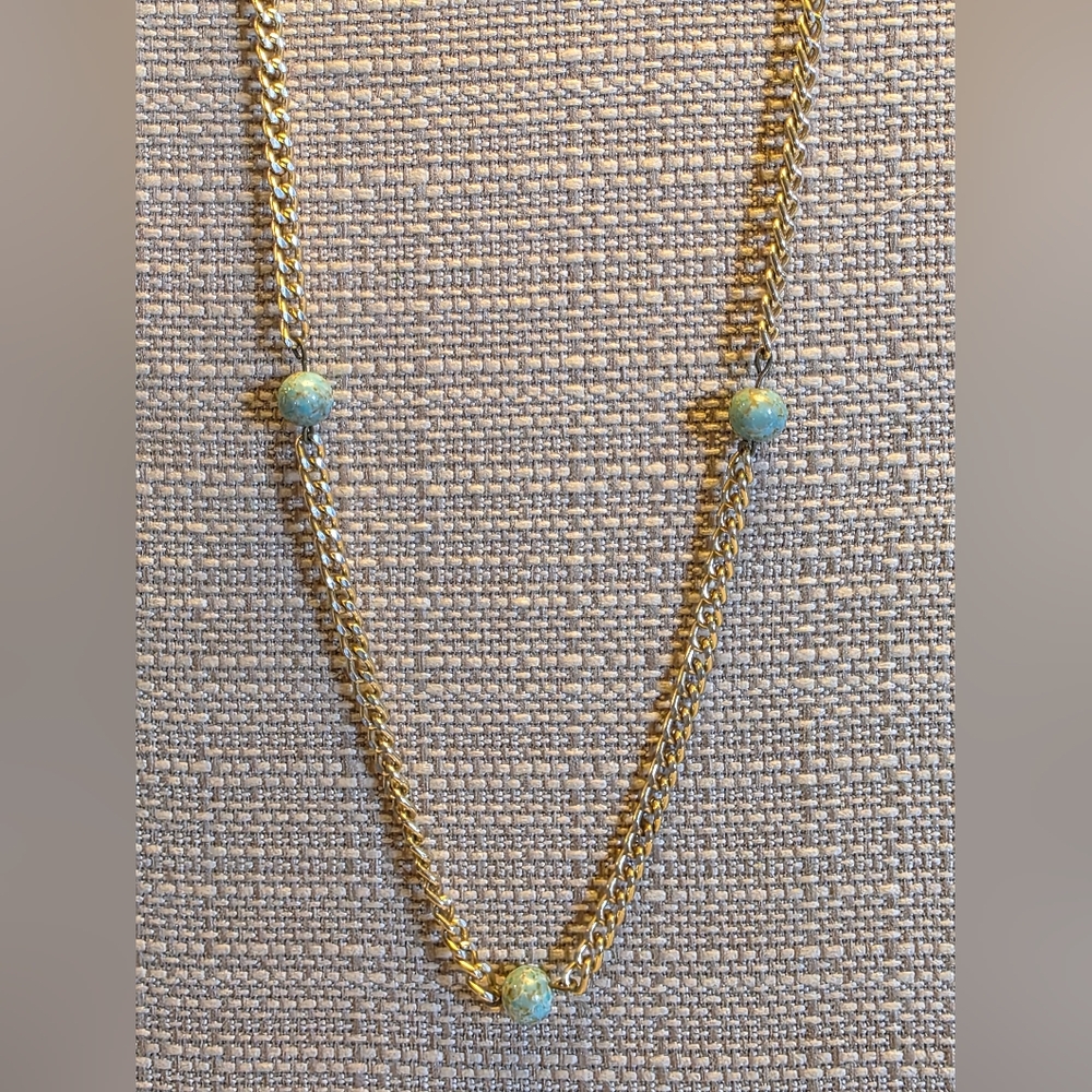 Goldtone Chain Necklace with Blue Accents